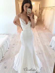 Spaghetti Straps Wedding Dresses, V-neck Mermaid Wedding Dresses, Bridal Gowns