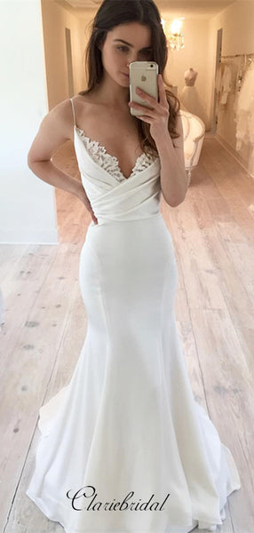 Spaghetti Straps Wedding Dresses, V-neck Mermaid Wedding Dresses, Bridal Gowns