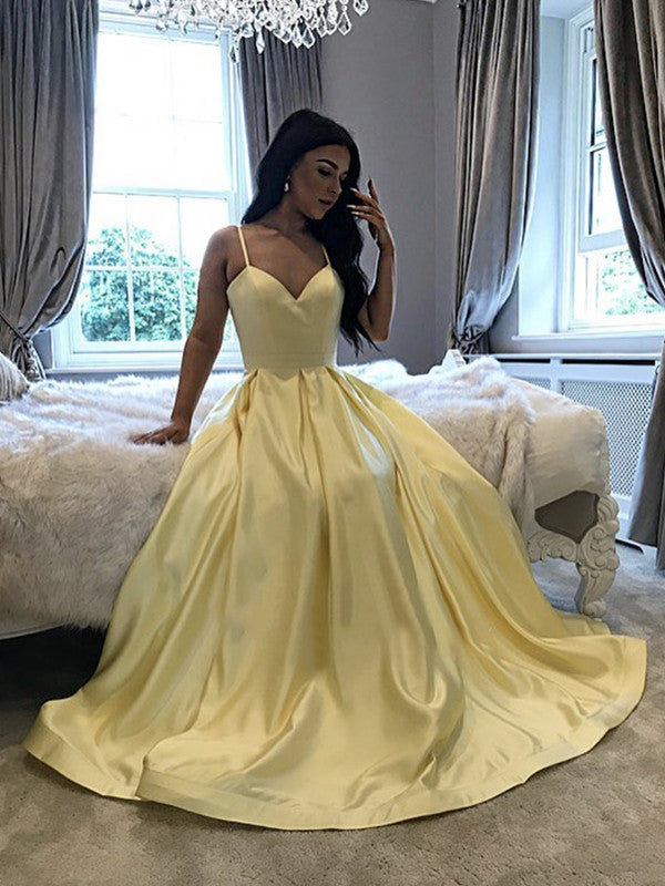 Spaghetti Straps Simple Long Prom Dresses, A-line Popular 2021 Prom Dresses