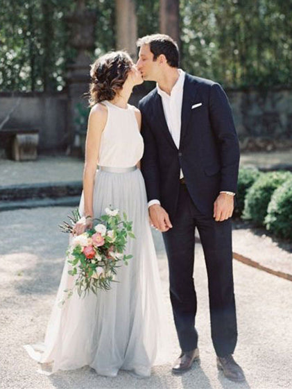 Lovely Chiffon Tulle Wedding Dresses, Simple Boho Wedding Dresses, Long Wedding Dresses