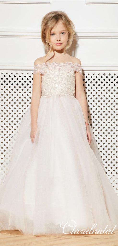 Off Shoulder Lace Tulle Flower Girl Dresses, Lovely Little Girl Dresse ClaireBridal Off Shoulder Lace Tulle Flower Girl Dresses, Lovely Little Girl Dresse ClaireBridal