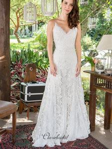 Spaghetti Lace A-line Wedding Dresses, Popular Lace Wedding Dresses