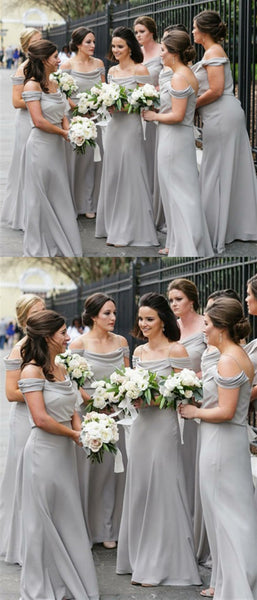 Long A-line Grey Chiffon Bridesmaid Dresses, Popular Bridesmaid Dresses, Long Bridesmaid Dresses