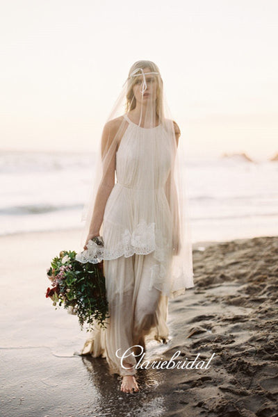 Halter Strap Casual Wedding Dress for Beach, Unique Fashion Custom Wedding Dresses