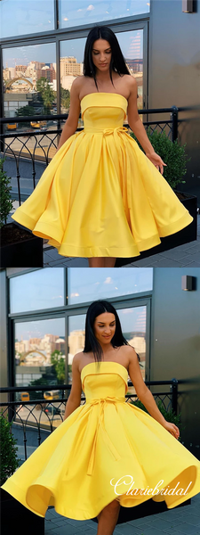 Strapless Yellow Homecoming Dresses, Lovely Short Prom Dresses