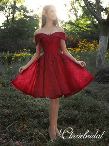 Off Shoulder Lace Tulle Homecoming Dresses, Short Prom Dresses