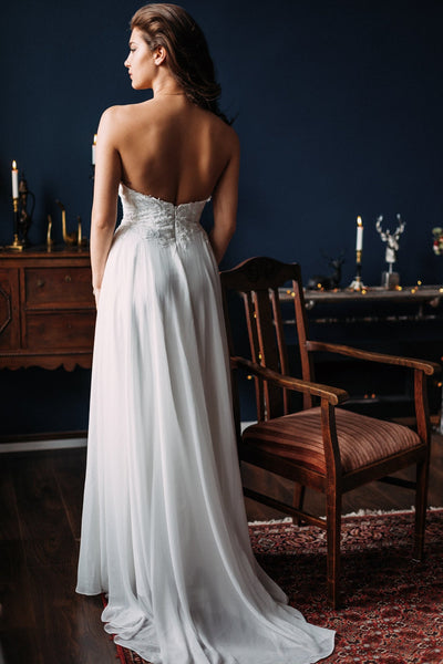 Sweetheart Long A-line Lace Chiffon Wedding Dresses, A-line Wedding Dresses, 2020 Wedding Dresses