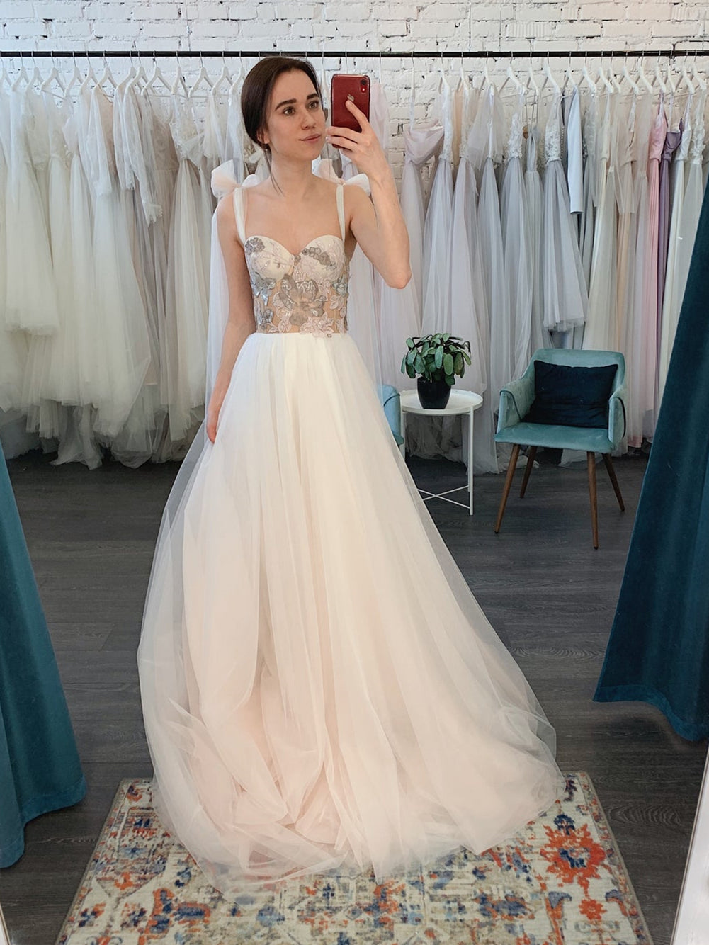 Straps Long A-line Lace Tulle Wedding Dresses, Romantic Wedding Dresses, Long Wedding Dresses