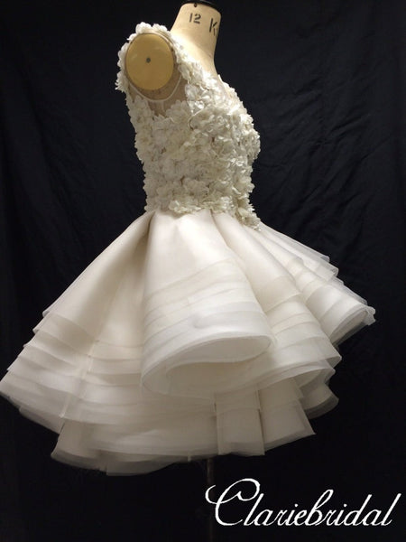 Round Neck Appliques Organza Homecoming Dresses, Short Prom Dresses