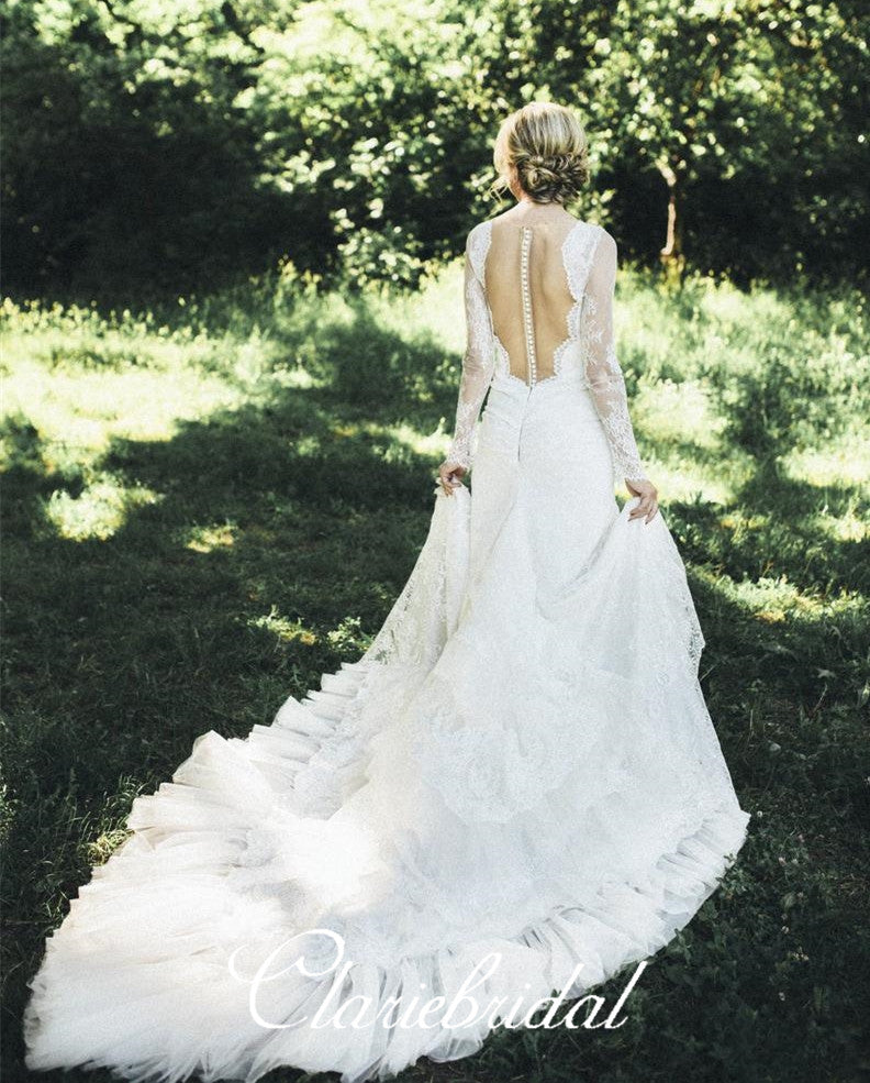 Long Sleeves Lace Mermaid Wedding Dresses, Country Wedding Dresses, Lo –  ClaireBridal