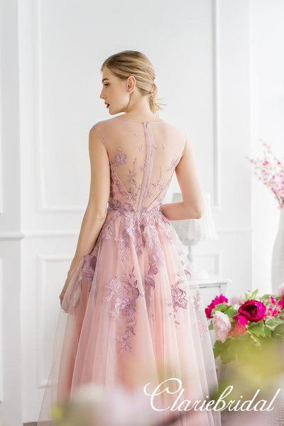 Pink Tulle Lace Long Homecoming Dresses, Prom Dresses, Newest Prom Dresses