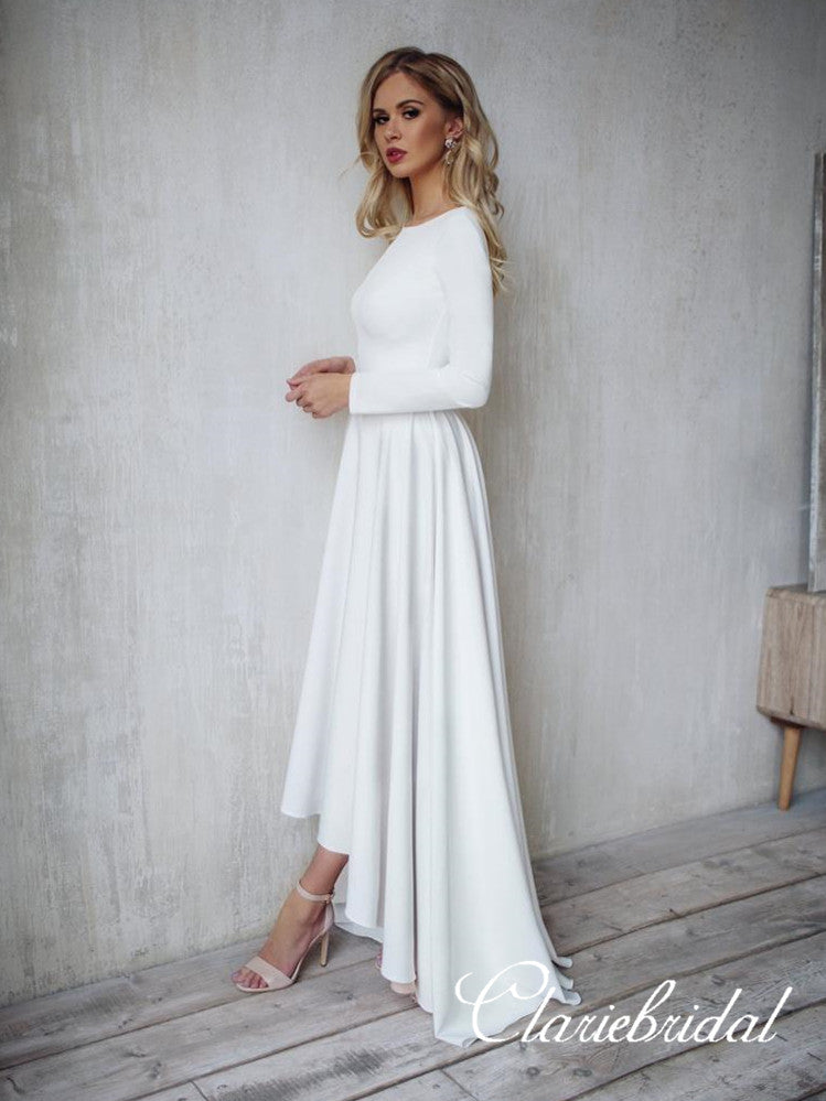 Long Sleeves Simple A-line Jersey Wedding Dresses, Bridal Gown