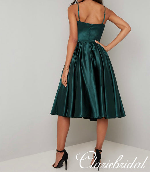 Simple Dark Green Satin Homecoming Dresses, Short Prom Dresses