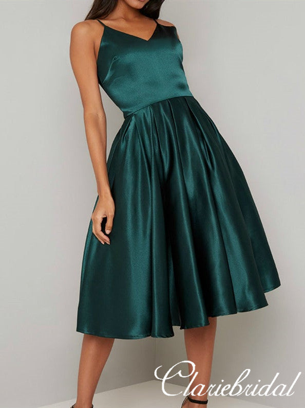 Simple Dark Green Satin Homecoming Dresses, Short Prom Dresses ClaireBridal Simple Dark Green Satin Homecoming Dresses, Short Prom Dresses ClaireBridal