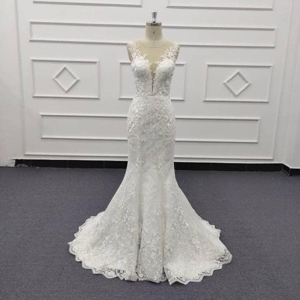 Illusion Lace Wedding Dresses, 2 Pieces Wedding Dresses, Gorgeous Wedding Dresses, Bridal Gown