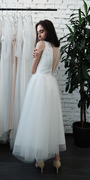 Ankle Length Long Satin Tulle Wedding Dresses, Simple Vintage Wedding Dresses, Newest Wedding Dresses