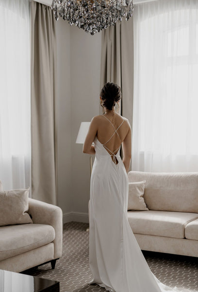 Spaghetti Long Sheath Wedding Dresses, Simple Wedding Dresses, Affordable Wedding Dresses