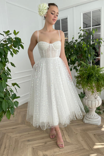 Ivory Hearty Prom Dresses, Spaghetti A-line Prom Dresses, Ankle Length Prom Dresses, 2022 Prom Dresses