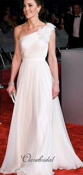 Kate Middleton Chiffon Evening Dress, One Shoulder Design A-line Prom Dresses