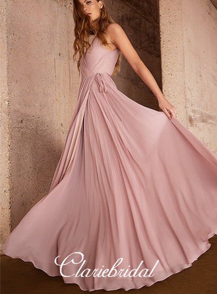 V-neck Long A-line Chiffon Bridesmaid Dresses