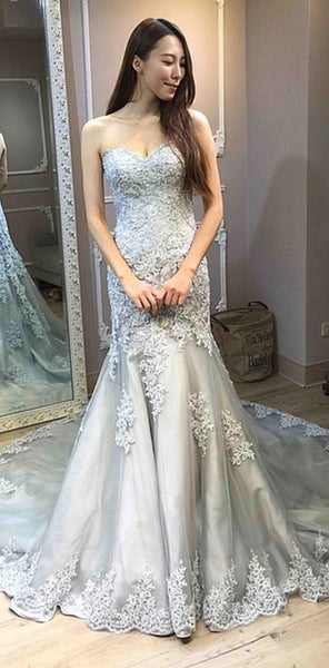 Sweetheart Long Mermaid Lace Tulle Prom Dresses, Elegant Long Prom Dresses, Newest Prom Dresses