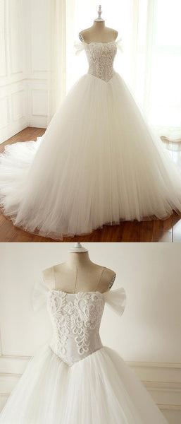 Off Shoulder Lace Tulle Long Wedding Dresses