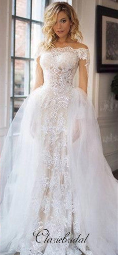 2 Pieces Sheath Lace Tulle Wedding Dresses, Lunury Bridal Gown
