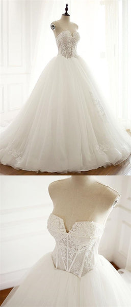 Sweetheart Lace Tulle Long Wedding Dresses