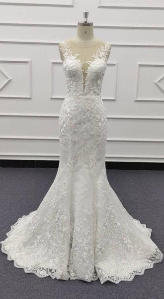 Illusion Lace Wedding Dresses, 2 Pieces Wedding Dresses, Gorgeous Wedding Dresses, Bridal Gown