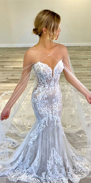 Sweetheart Long Mermaid Lace Wedding Dresses, Newest Wedding Gown, 2020 Wedding Dresses