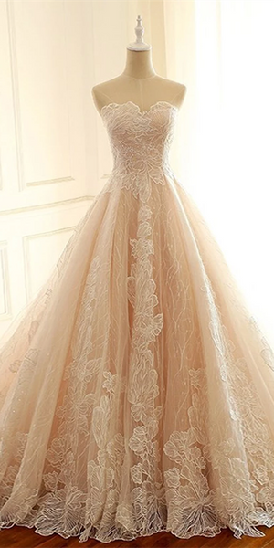 Sweetheart Lace Tulle Long Wedding Dresses, Bridal Gown, 2021 Wedding Dresses