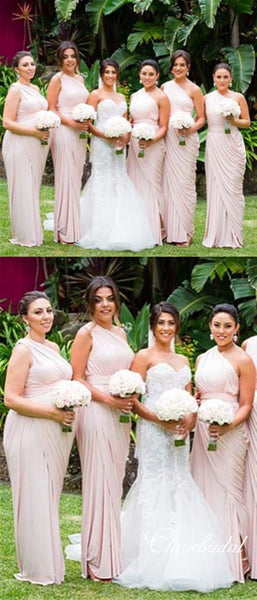 Pale Pink One Shoulder Sheath Jersey Bridesmaid Dresses