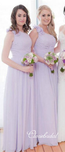 One Shoulder A-line Lilac Chiffon Long Bridesmaid Dresses