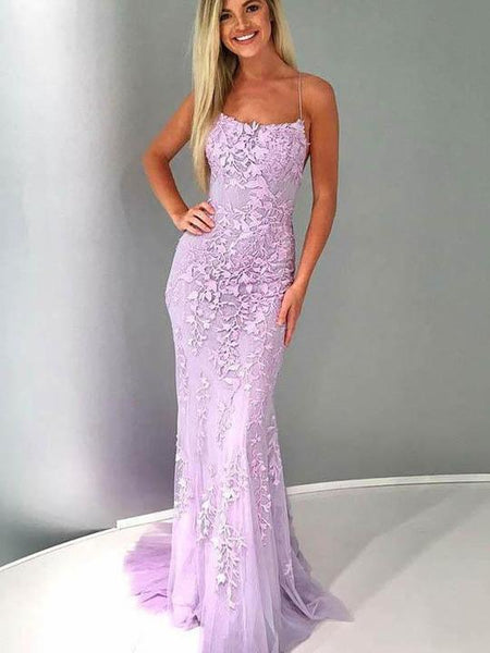 Lilac Lace Tulle Prom Dresses, Long Prom Dresses, Popular 2019 Prom Dresses