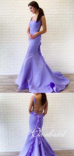 Lovely Lilac Mermaid Prom Dresses, Ruffled Long Prom Dresses, Prom Dresses