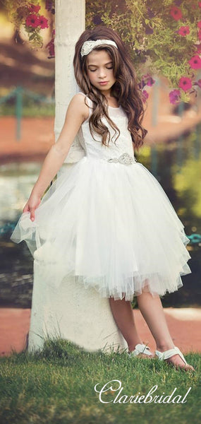 Round Neck Lace Top Tulle Flower Girl Dresses