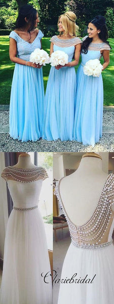 A-line Chiffon Pearls Bridesmaid Dresses, Wedding Guest Dresses