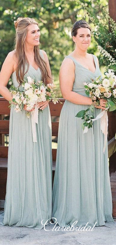 V-neck Dusty Green A-line Tulle Long Bridesmaid Dresses ClaireBridal V-neck Dusty Green A-line Tulle Long Bridesmaid Dresses ClaireBridal