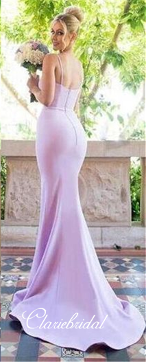 Spaghetti Long Mermaid Side Slit Bridesmaid Dresses