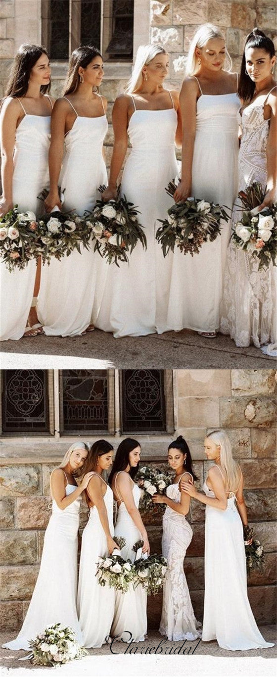 Spaghetti Long A-line Counrty Wedding Ivory Bridesmaid Dresses –  ClaireBridal
