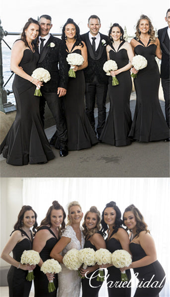 Black Long Mermaid Shiny Jersey Bridesmaid Dresses