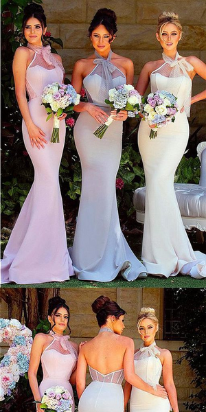 Halter Elegant Long Mermaid Bridesmaid Dresses