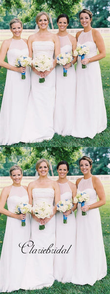 Halter Long A-line Pale Bridesmaid Dresses, Wedding Guest Dresses