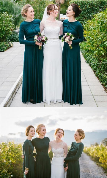 Long Sleeves Jersey Bridesmaid Dresses, Affordable Wedding Guest Dresses