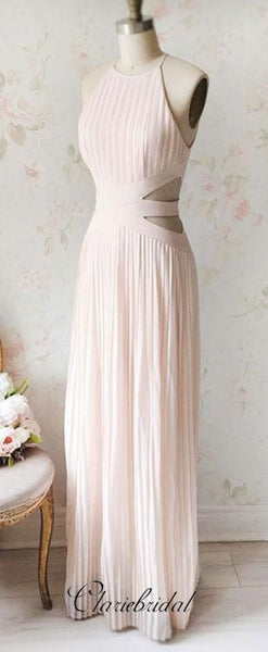 A-line Pale Pink Long Bridesmaid Dresses