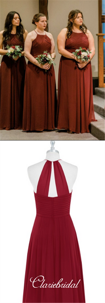 Burgundy Long A-line Chiffon Bridesmaid Dresses, Bridesmaid Dresses