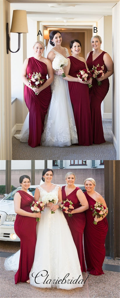 Mismatched Wine Red Long Bridesmaid Dresses, Wedding Guest Dresses ClaireBridal Mismatched Wine Red Long Bridesmaid Dresses, Wedding Guest Dresses ClaireBridal