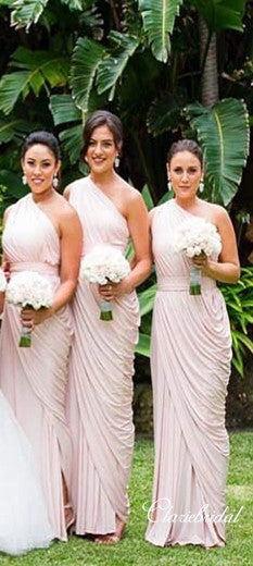 Pale Pink One Shoulder Sheath Jersey Bridesmaid Dresses