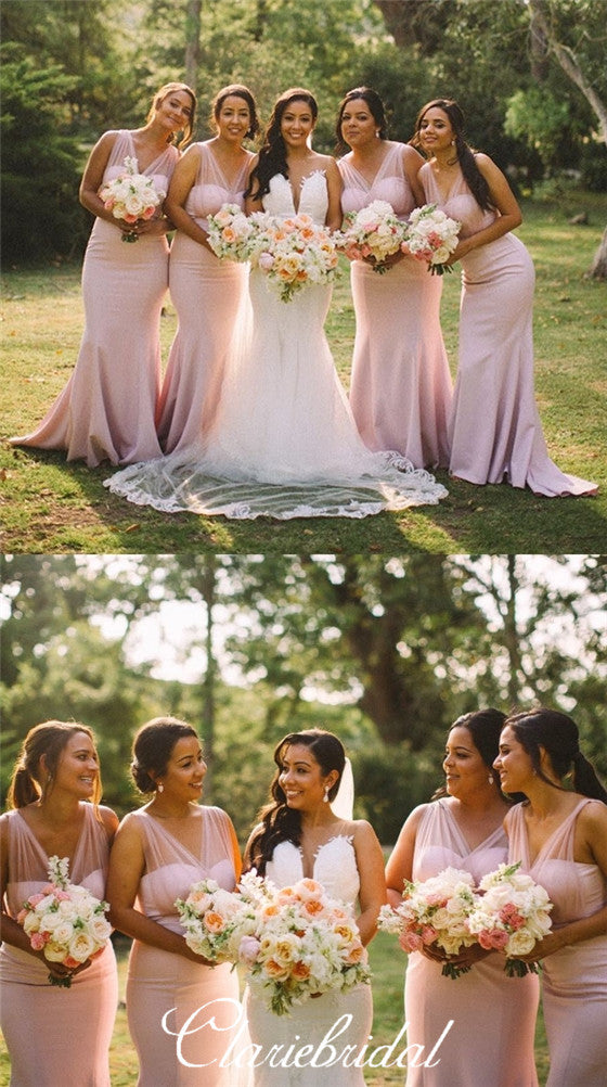 velvet pink bridesmaid dresses Pink Mermaid Simple Long Bridesmaid Dresses, Wedding Guest Dresses –  ClaireBridal