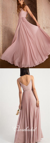 V-neck Long A-line Chiffon Bridesmaid Dresses